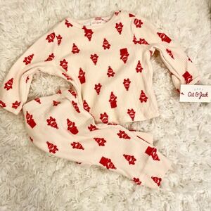 Baby Cat and Jack Pajamas Set Long Sleeve Pants Santa Print Cream Red Size 6M